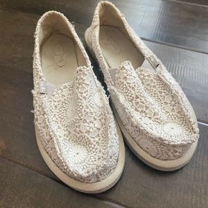 Sanuk lace slip ons